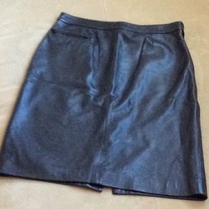 Black genuine leather pencil skirt